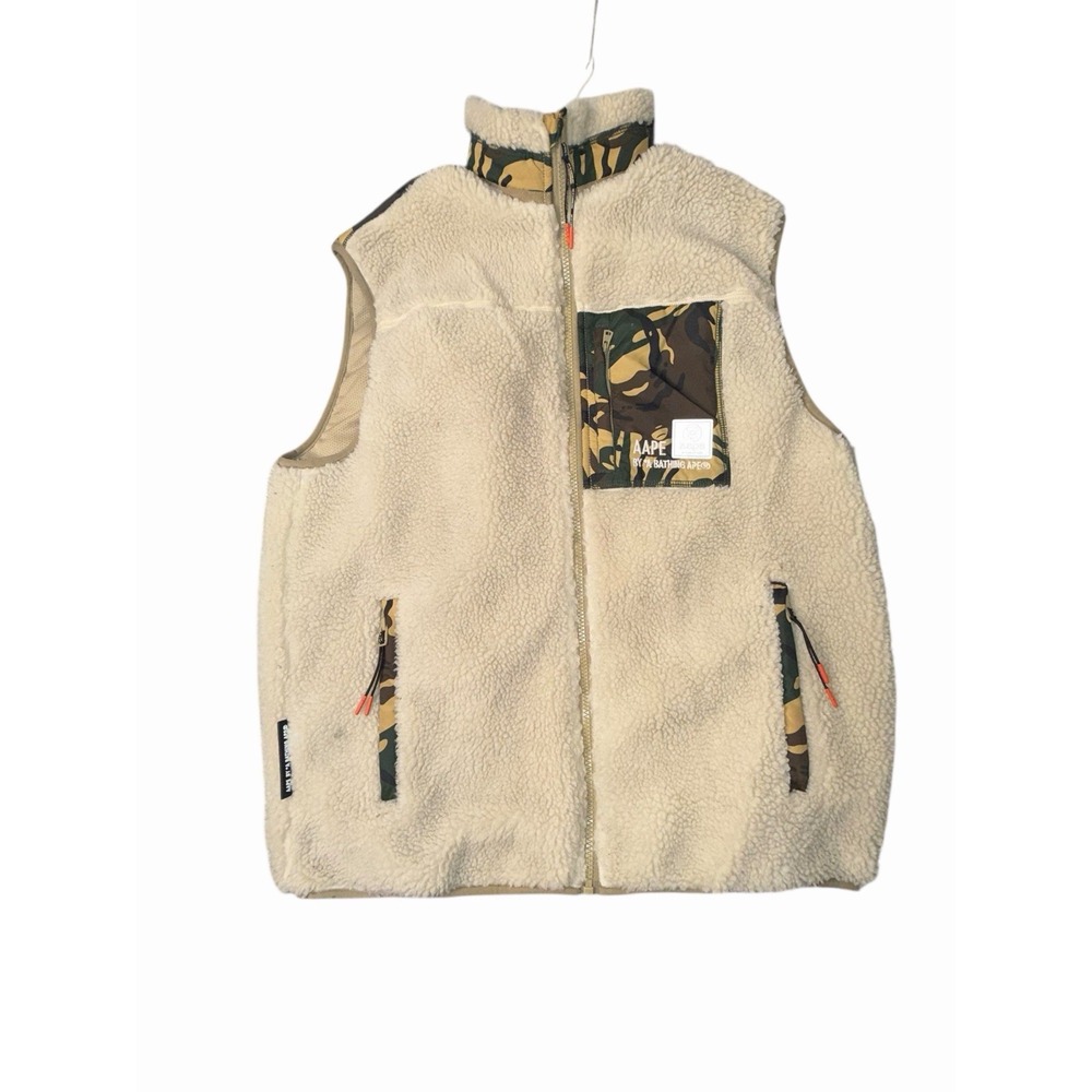 AAPE by A Bathing Ape Sherpa Fleece Vest Camo‎ Trim Full Zip Men's Small